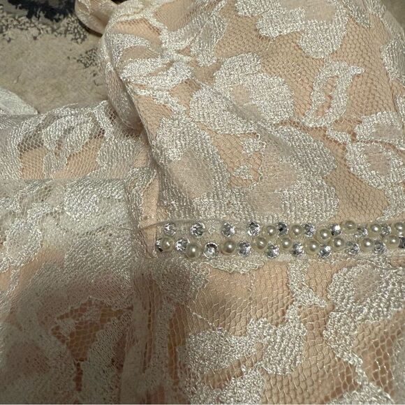 David’s Bridal City Triangle Ivory/Nude Short Lace Dress Bead Embellished Waist - Picture 11 of 11